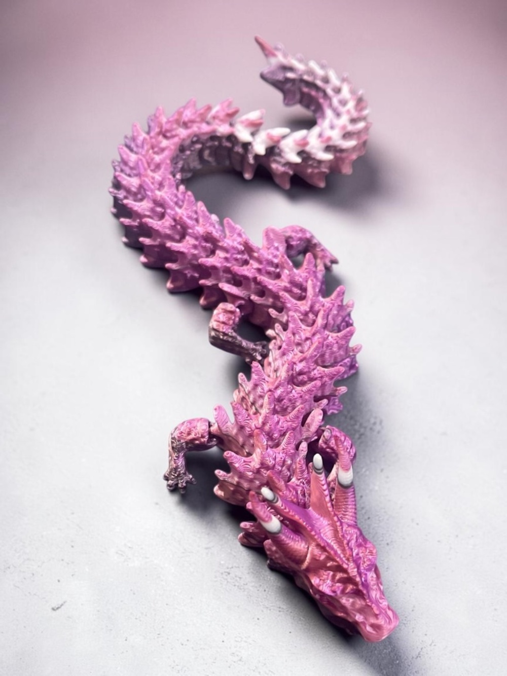 10” 3D Articulated Metallic Purple Pink and White Dragon - Picture 6 of 14